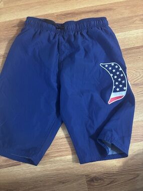 Hurley Navy Blue Kids Swim Trunks with American Flag Accent